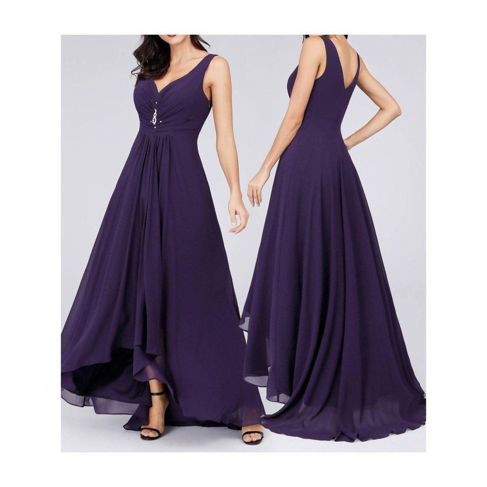 Ever-Pretty 9983 High Low  Simple Chiffon Maternity Party Dress Sz 8 Dark Purple
